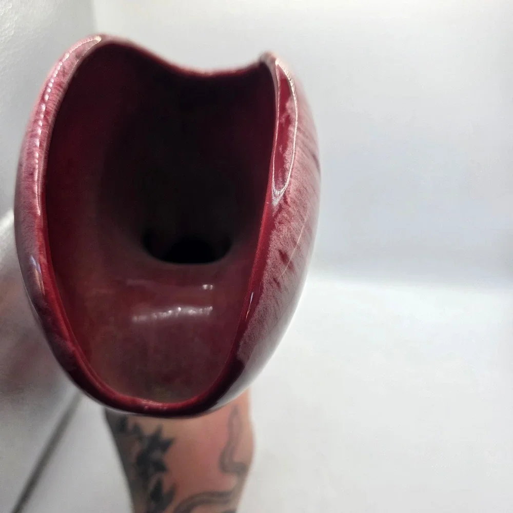 Vintage Royal Haeger 933 USA Oxblood Burgundy White Drip Glaze MCM Art Pottery